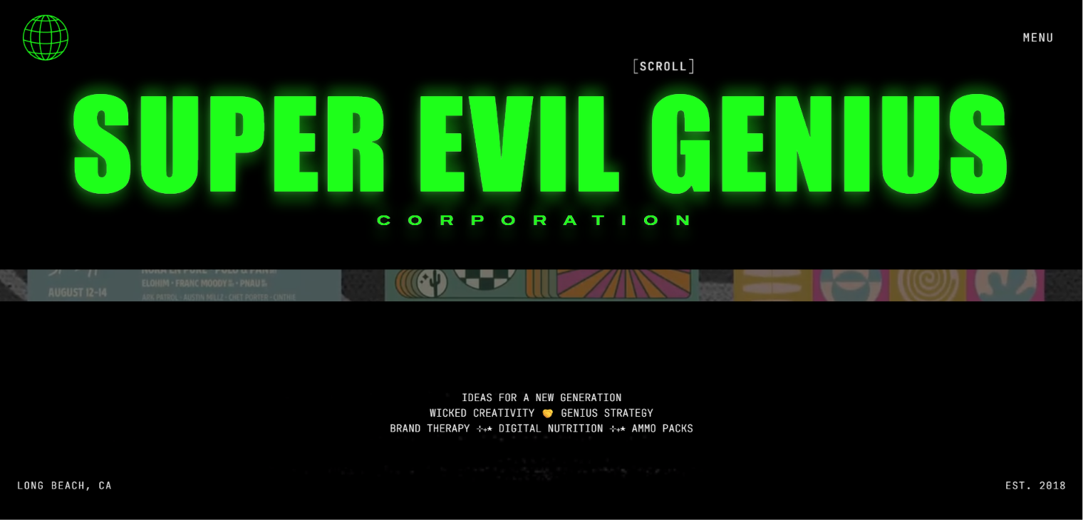 Super Evil Genius studio website design example