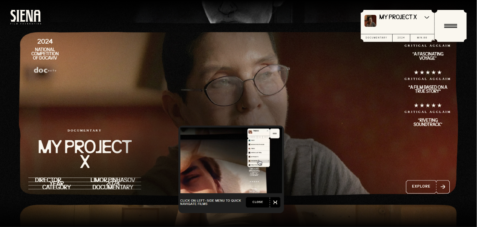 Siena film school portfolio website design example