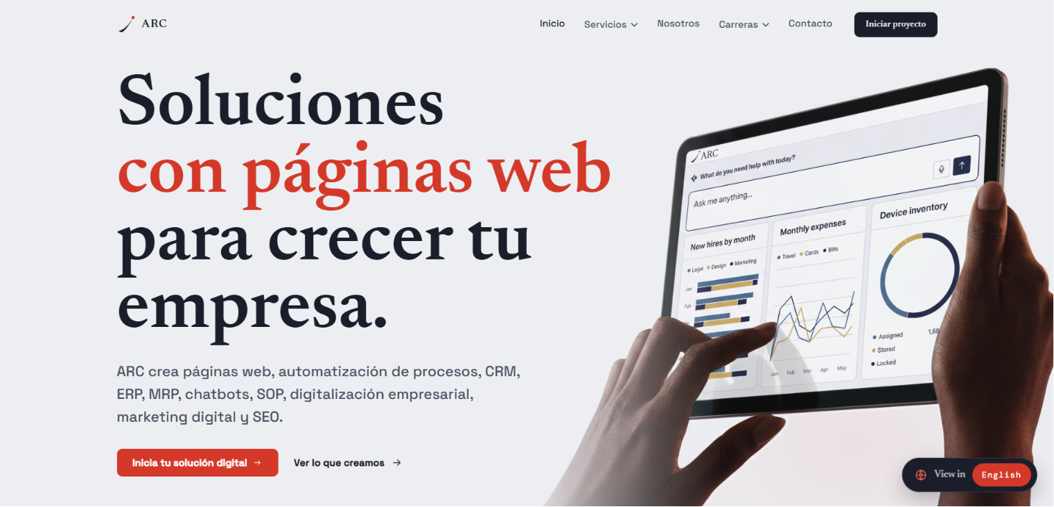 ARC official landing page website design example